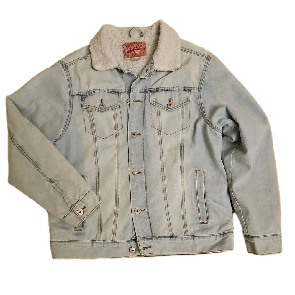 Brooklyn Cloth Medium Blue Sherpa Lined Denim Trucker Jean Jacket, Men's Large